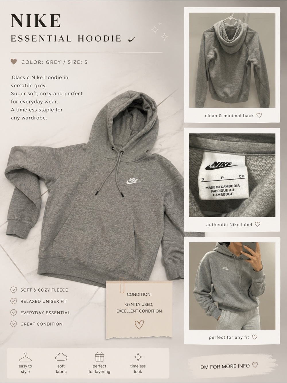 Nike Grey Pullover Hoodie with White Logo